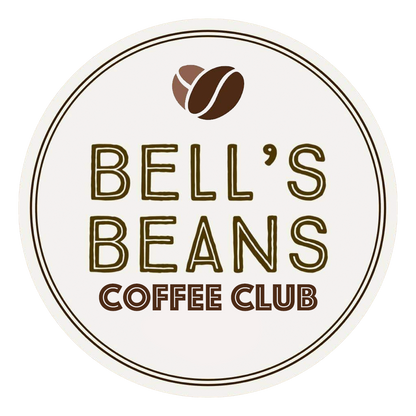 Logo of Bell's Beans Coffee Club with a coffee bean icon on a white background